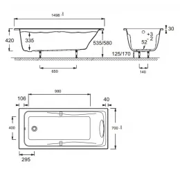 Акриловая ванна Odeon Up 150х70 см, производство Россия E6060RU-00 Jacob Delafon