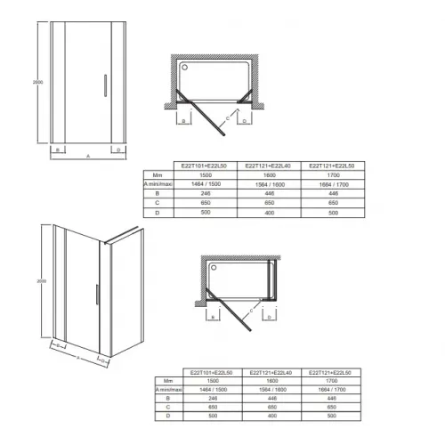 Душевая дверь для ограждения Contra 120х200 см, 6 мм E22T121-GA Jacob Delafon