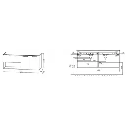 Модуль под раковину Odeon Rive Gauche 140х50,8х56,8 см, 3 ящика, 1 ниша, оливковый глянцевый, ручки медь EB2556-R7-G95 Jacob Delafon