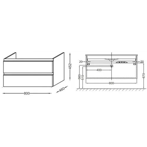 Модуль под раковину Vox 80х46х45,2 см, ореховое дерево, прямоуг. ручки, 2 ящика EB2078-R2-E16 Jacob Delafon