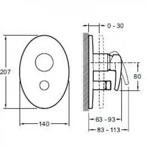 Лицевая часть встраиваемого смесителя Panache 2 функции E98716-CP Jacob Delafon