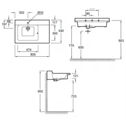 Подвесная раковина Soprano 80х54х12 см, 1 отверстие для смесителя, санфарфор EXL112-00 Jacob Delafon