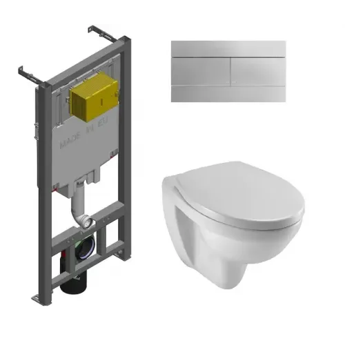 Комплект унитаза с инсталляцией Patio глубина унитаза 54см, клавиша хром глянец, с микролифтом, безободковый E21739RU-00 Jacob Delafon