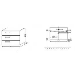Модуль под раковину Rythmik 79,5х36х63,4 см, белый блестящий меламин, 3 выдвижных ящика EB1308-N18 Jacob Delafon