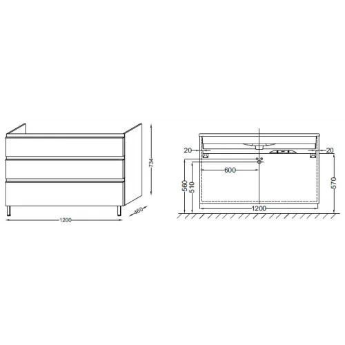 Модуль под раковину Vox 120х46х73,5 см, ореховое дерево, 3 ящика, встроенные ручки EB2041-RA-E16 Jacob Delafon