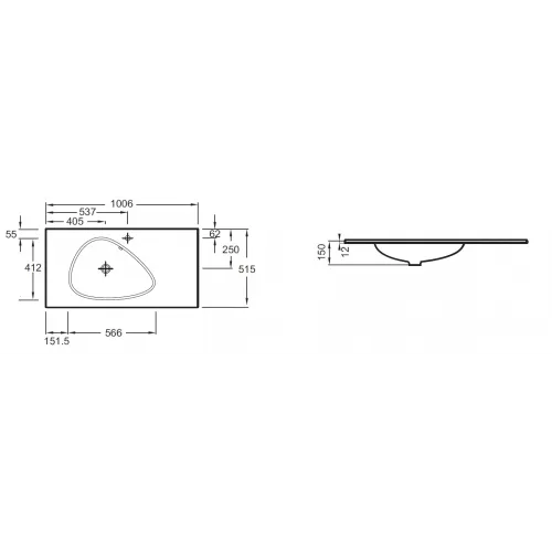Встраиваемая сверху раковина Nouvelle Vague 100х51,5 см, матовый черный, стекло, с отв. под смеситель EB3021-DE2 Jacob Delafon