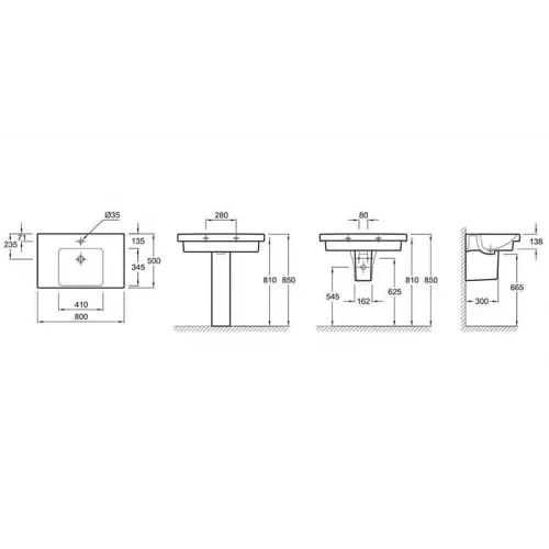 Подвесная раковина Odeon Up 80х50х13,8 см, с отверстием для смесителя, санфарфор E4796-00 Jacob Delafon