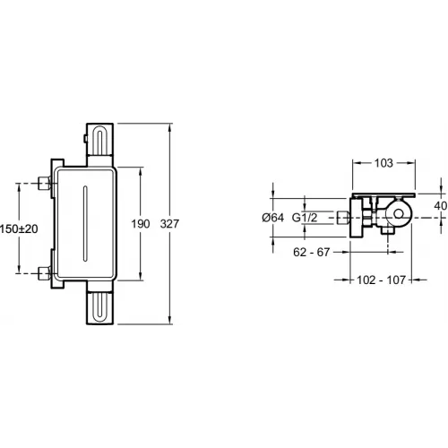 Настенный смеситель без излива Metro с полочкой, без лейки, термостат E21767-CP Jacob Delafon