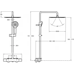 Душевая система без излива Metro 3 режима, 30 см, round, чёрный цвет, термостат, верхний душ, с лейкой E26588-BL Jacob Delafon