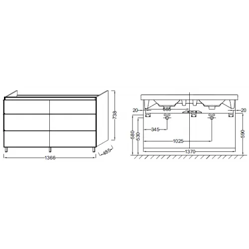 Модуль под раковину Odeon Up 136,6х48,5х73,8 см, белый блестящий EB996-N18 Jacob Delafon