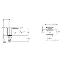 Смеситель для умывальника Stance неповоротный излив, с донным клапаном E14760-CP Jacob Delafon