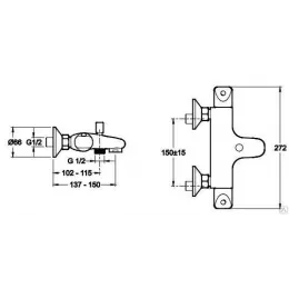 Настенный смеситель Robust с выходом на душ (без лейки), неповоротный излив, термостат E75772-CP Jacob Delafon