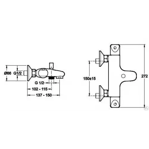 Настенный смеситель Robust с выходом на душ (без лейки), неповоротный излив, термостат E75772-CP Jacob Delafon