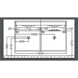 Модуль под раковину Vox 140х46х45,2 см, ореховое дерево, с 4 ящиками, встроенные ручки EB2020-RA-E16 Jacob Delafon