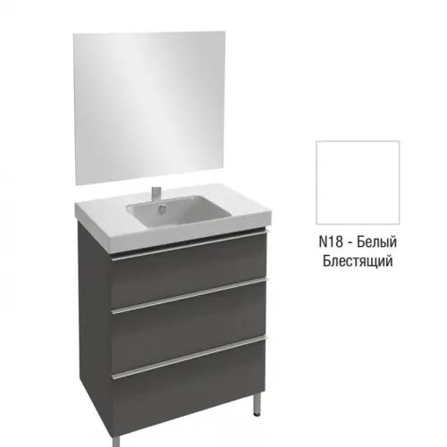 Комплект мебели для ванной Odeon Up 80 см, белый меламин, с 3 ящиками, с отверстием для смесителя, подвесной монтаж E4796-00+EB1098-NF+EB993-N18 Jacob Delafon