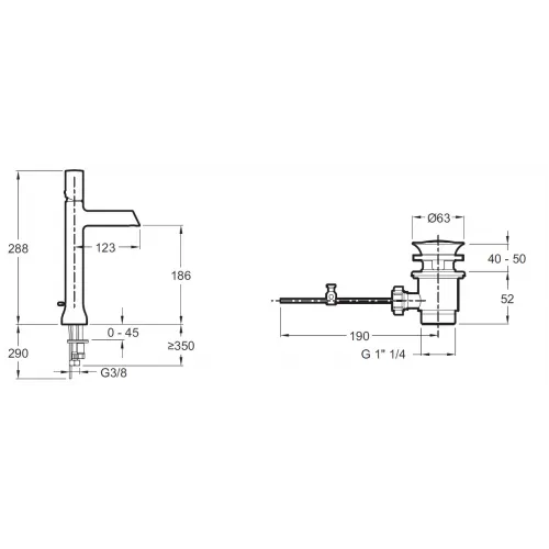 Смеситель для умывальника Toobi полированный никель, неповоротный излив, с донным клапаном E8990-BN Jacob Delafon