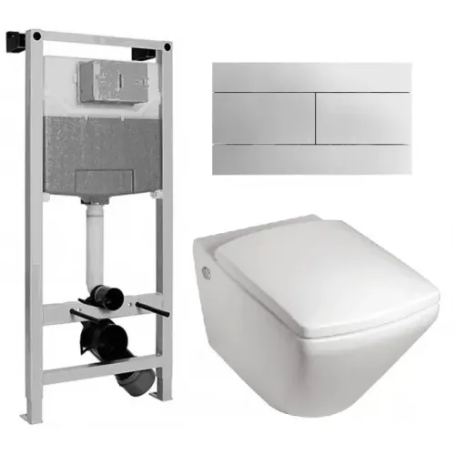 Комплект унитаза с инсталляцией Escale клавиша белая, прямоугольные кнопки, с микролифтом E5504-NF-M27 Jacob Delafon