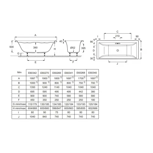 Акриловая ванна Evok 200х100 см, с ножками E60342-00 Jacob Delafon
