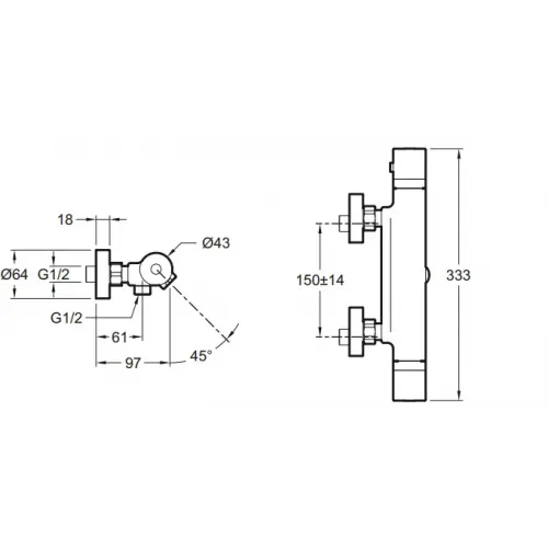 Настенный смеситель Rivoli с выходом на душ (без лейки), неповоротный излив, термостат E24325-CP Jacob Delafon