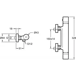 Настенный смеситель без излива Rivoli без лейки, термостат E24324-CP Jacob Delafon