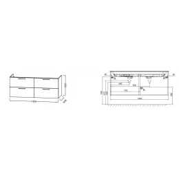 Модуль под раковину Odeon Rive Gauche 140х50,8х56,8 см, 4 ящика, серый антрацит, медные ручки EB2526-R7-N14 Jacob Delafon