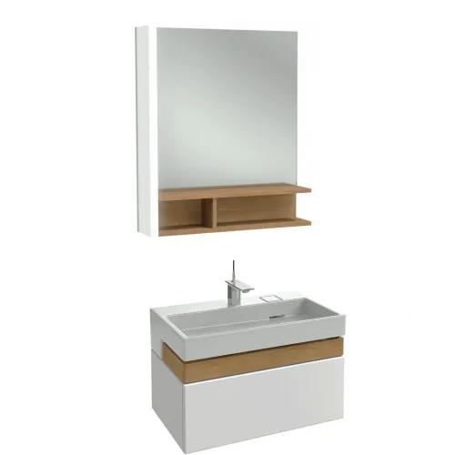 Комплект мебели для ванной Terrace 60 см, белый блестящий лак, зеркало с подсветкой слева, подвесной монтаж, с подсветкой EB1180G-NF+EB1185-G1C+EXE9112-00 Jacob Delafon