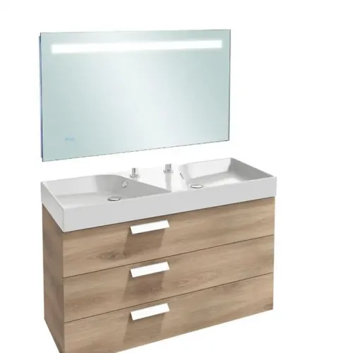 Комплект мебели для ванной Rythmik 120 см, подсветка, анти-пар и часы, арлингтонский дуб, с подсветкой, подвесной монтаж EB1163-NF+EXM112-Z-00+EB1311-E70 Jacob Delafon