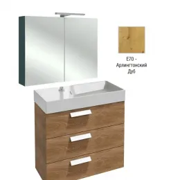 Комплект мебели для ванной Rythmik 80 см, арлингтонский дуб, 3 выдвижных ящичка, 4 доп. ящичка, левая раковина, с подсветкой, с подсветкой, подвесной монтаж EXP112-Z-00+EB1308-E70+EB796RU-E70 Jacob Delafon