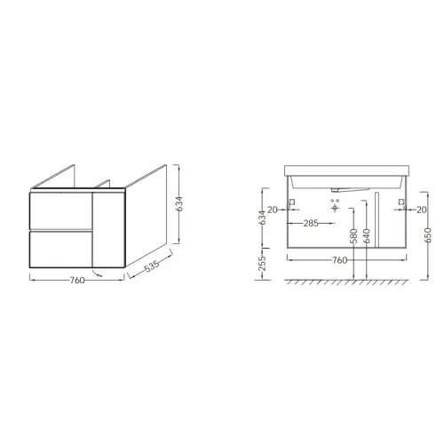 Модуль под раковину Soprano 76х53,5х63,4 см, 2 ящика + 1 дверца, медный бетон EB1330-N28 Jacob Delafon