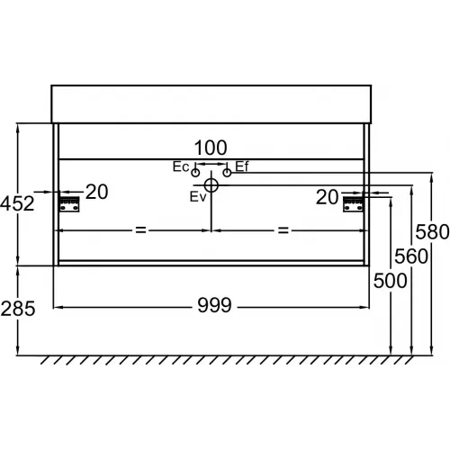 Модуль под раковину Vivienne 99,9х46х45,2 см, 2 ящика, корпус дуб табак/ фасад темно-красный сатин EB1585-E52-S08 Jacob Delafon