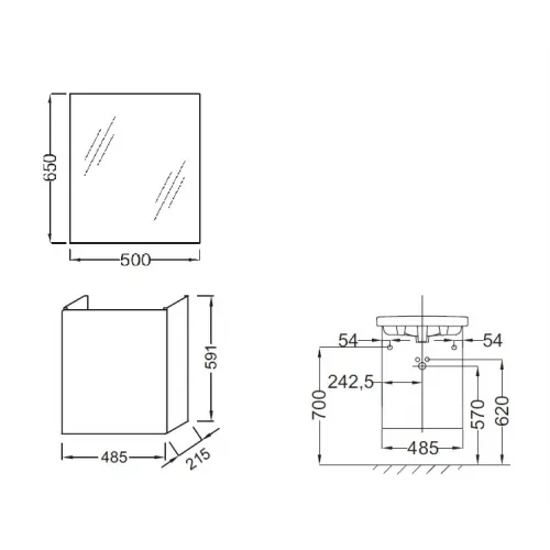 Комплект мебели для ванной Odeon Up 50 см, серый антрацит, реверсивная дверца, без подсветки, подвесной монтаж E4701-00+EB1081-NF+EB863-N14 Jacob Delafon