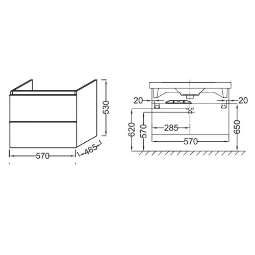 Модуль под раковину Odeon Up 57х48,5х53 см, белый блестящий EB878-N18 Jacob Delafon