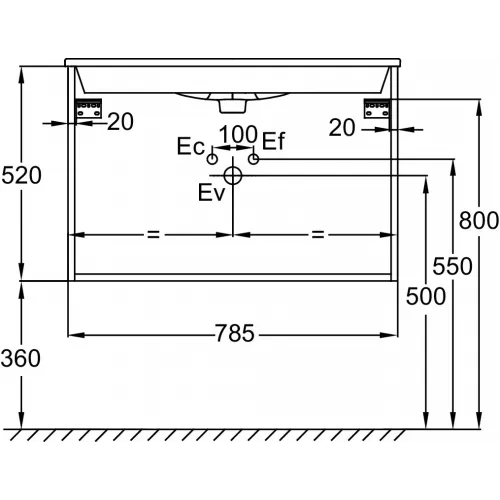 Модуль под раковину Tolbiac 79х46х52 см, 2 ящика, дуб давос натуральный EB2382-E75 Jacob Delafon