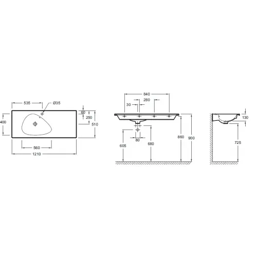 Мебельная раковина Nouvelle Vague 121х51 см EXAP112-Z-00 Jacob Delafon