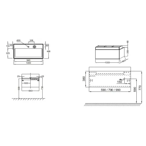 Модуль под раковину Terrace 100х48х38 см, 2 ящика, черный матовый, система push-to-open EB1187-M61-M61 Jacob Delafon