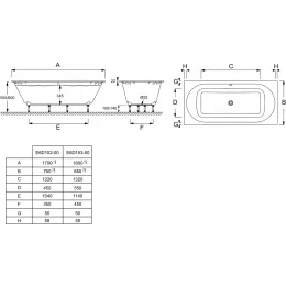Ванна из материала Flight Odeon Rive Gauche 170х75 см E6D152-00 Jacob Delafon