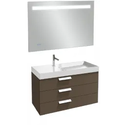 Комплект мебели для ванной Rythmik 100 см, светло-коричневый лак, 3 выдвижных ящичка, гладкая нижняя поверхность, полотно, с подсветкой, подвесной монтаж EB1161-NF+EXN112-Z-00+EB1310-G80 Jacob Delafon