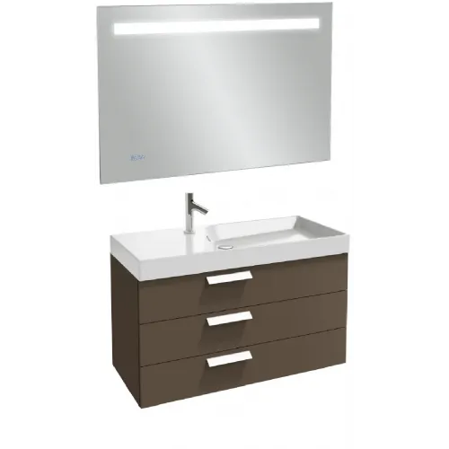 Комплект мебели для ванной Rythmik 100 см, светло-коричневый лак, 3 выдвижных ящичка, гладкая нижняя поверхность, полотно, с подсветкой, подвесной монтаж EB1161-NF+EXN112-Z-00+EB1310-G80 Jacob Delafon