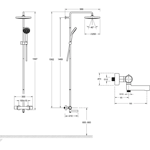 Душевая система Atom E26237-CP 3 режима, 25 см, round, с повор. изливом, термостат, верхний душ, с лейкой E26237-CP Jacob Delafon