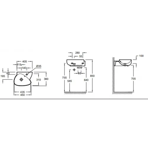 Модуль с раковиной Nouvelle Vague 45 см, белый, подвесной монтаж EGK112-00+EB3045G-N18 Jacob Delafon