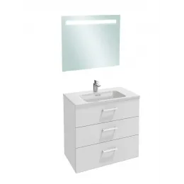Комплект мебели для ванной Vox 80 см, белый блестящий, 3 выдвижных ящика, прямоугольные ручки, с подсветкой, подвесной монтаж EB1413-NF+EB2098-R2-N18+EXAE112-Z-00 Jacob Delafon