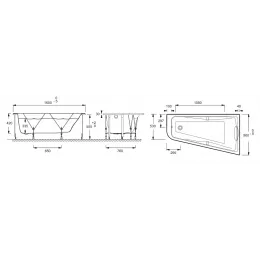 Акриловая ванна Odeon Up 160х90 см, правосторонняя, с каркасом, ручками и подголовником, асимметричная E60811-00 Jacob Delafon