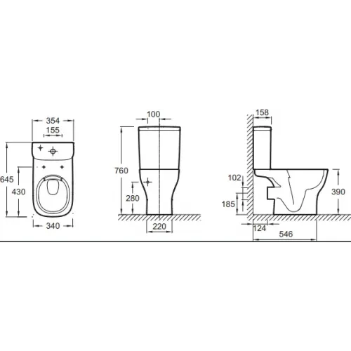 Чаша унитаза-компакта Struktura горизонтальный выпуск, безободковый UJX102-00 Jacob Delafon