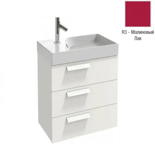 Модуль с раковиной Rythmik 60 см, малиновый, 3 выдвижных ящика, подвесной монтаж EXR112-Z-00+EB1306-R3 Jacob Delafon