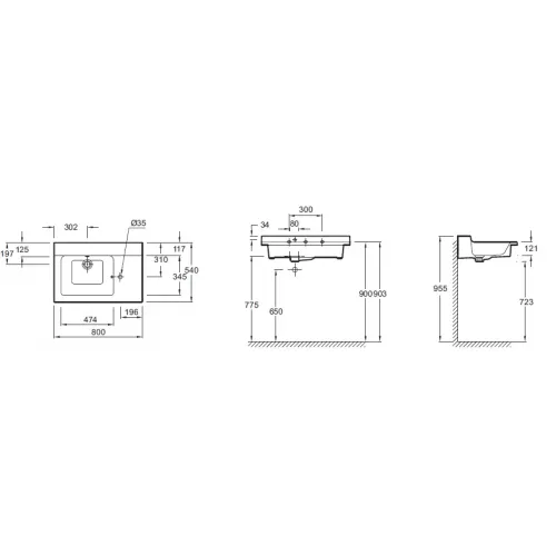 Подвесная раковина Soprano 80х54х12 см, 1 отверстие для встраиваемого смесителя, керамическая заглушка, санфарфор EXL122-00 Jacob Delafon
