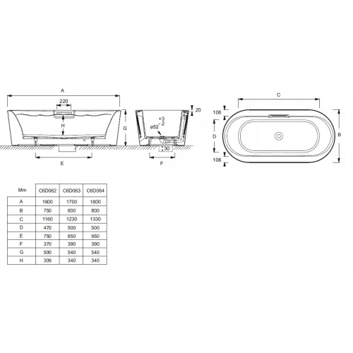 Чугунная ванна Volute 180х80 см, слив в комплекте, овальная, без антискользящего 6D064-00 Jacob Delafon