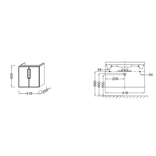 Модуль под раковину Reve 42х25х44,5 см, белый блестящий, 2 распашные дверцы EB1138-G1C Jacob Delafon