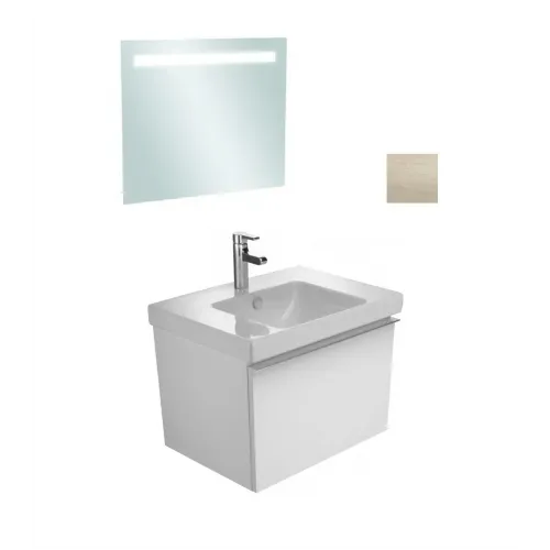 Комплект мебели для ванной Odeon Up 70 см, смешанное дерево, 1 ящик, 1 отверстие для смесителя, с подсветкой, подвесной монтаж E4732-00+EB1412-NF+EB860-F90 Jacob Delafon