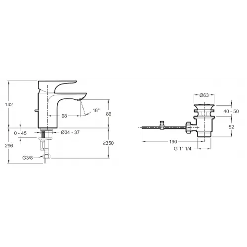 Смеситель для умывальника Gabin неповоротный излив, без донного клапана E78126-CP Jacob Delafon