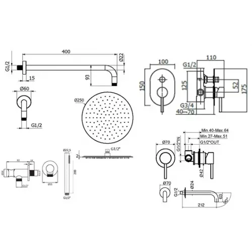 Комплект для душа Plumberia Selection IXO KITXO15CR210